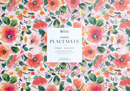 Disposable paper placemats with floral print for dining tables, parties, and outdoor gatherings